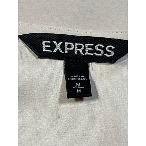 Express Beige Satin V-Neck Zippered Cuffed Sleeve Blouse SIZE-MEDIUM - Picture 2 of 7